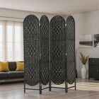 HOMCOM 4 Panel Arched Top Woven Freestanding Room Divider for Bedroom - Black-Features a unique arched top, instantly adding a bohemian vibe to space 

