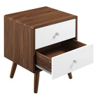 Modway Transmit 2-Drawer Nightstand - Walnut White-Splayed and Tapered Wood Legs