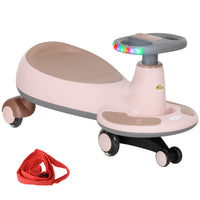 Qaba Kids Wiggle Swing Car, No Batteries w/Parent Traction Rope, Music - Pink-Kid-powered: feet on footrests and steering wheel motion propel the car 