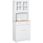 HOMCOM 67" H Coastal Kitchen Buffet and Hutch Cabinet - White-Coastal design with framed Acrylic door and louvered cabinet door,refreshes your home 