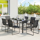 Outsunny 7 Pieces Outdoor Dining Set - Patio Table and Chairs for 6 - Black-Lies completely flat for sunbathing and relaxation