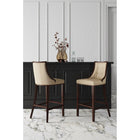 Manhattan Comfort Fifth Avenue 19" Traditional Faux Leather Upholstered Barstool - Cream and Walnut-Frame Made of Solid Beech Wood with Rich Walnut Finish