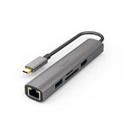 Kopplen Type-C 6-in-1 Multi Hub - Space Grey-Wide Compatibility: This USB expander has six connectivity points: Type-C, 2 USB ports, 1 HDMI port, 1 RJ45 port, and an SD/microSD reader