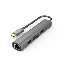 Kopplen Type-C 6-in-1 Multi Hub - Space Grey-Wide Compatibility: This USB expander has six connectivity points: Type-C, 2 USB ports, 1 HDMI port, 1 RJ45 port, and an SD/microSD reader