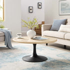 Modway Lippa 36" Round Faux Travertine Coffee Table - Black Travertine-Round Table Top