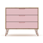 Manhattan Comfort Rockefeller Mid-Century Modern 3-Piece Bedroom Dresser Set - Nature/Rose Pink-Home Assembly Required. All Hardware Included
