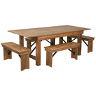 Flash Furniture HERCULES Series 7' x 40" Antique Rustic Folding Farm Table & Four Bench Set-Solid Pine Construction