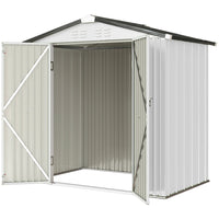 Outsunny Outdoor Metal Garden Shed - 6.5' x 4' - Silver/White-Spacious interior and peaked roof easily accommodate long tools and seasonal gear
