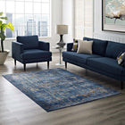 Modway Minu Distressed Floral Lattice Area Rug - 5 ft W x 8 ft L - Dark Blue Yellow/Orange-Tight Low Pile Weave