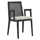 Modway Monarch Wood and Rattan Dining Armchair - Black/Heathered Weave Ivory-Beech Wood Frame