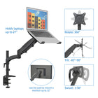 ShoppingAll Adjustable Laptop Mount Stand for Laptops Up to 17" - Black-The VESA head can rotate 360-degrees, tilt -85-degrees to 90-degrees, and swivel 180-degrees giving you the flexible angle and position adjustment.