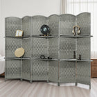 HOMCOM 6 Panel Freestanding Room Divider with Shelves for Bedroom - Grey-Features two long shelves, offering ample vertical storage space 
