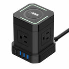 Uncaged Ergonomics Wireless CUBE Power Strip - 4AC - Wireless Charging - Surge Protected - 10 ft cable - Black-3 USB-A Ports (2.4A)