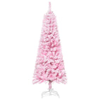 HOMCOM 5' Snow-Flocked Pencil Artificial Christmas Tree with Steel Base - Pink-Natural and healthy appearance with a lovely pink hue 