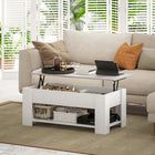 HOMCOM Lift Top Coffee Table with Hidden Storage Compartment and Shelf - White-Spacious rising tabletop creates a comfortable working area