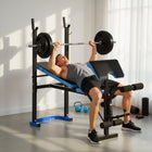 Soozier Adjustable Weight Bench with Barbell Rack and Leg Developer for Weight Li fting and Strength Training-Multiple functions for various practice, suitable for bench press, incline press, butterfly, squats, barbell/dumbbell curls and more 