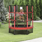 Outsunny Kids Trampoline with Enclosure Net - 55" Dia. - Red-Constructed with a solid metal frame and PP jumping mat for long-lasting use 