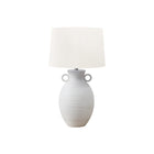 Monarch Specialties 30" H Transitional Table Lamp - White Ceramic / Ivory / Cream Shade-Illuminate your space with this chic 30"h table lamp featuring a stylish white ceramic base in a fine ribbed, textured finish accented with round handles on each side, and a contemporary ivory fabric shade, perfect for creating an inviting ambiance in a transitional style living room, bedroom, or home office
