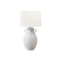Monarch Specialties 30" H Transitional Table Lamp - White Ceramic / Ivory / Cream Shade-Illuminate your space with this chic 30"h table lamp featuring a stylish white ceramic base in a fine ribbed, textured finish accented with round handles on each side, and a contemporary ivory fabric shade, perfect for creating an inviting ambiance in a transitional style living room, bedroom, or home office