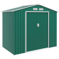 Outsunny Garden Storage Shed with Foundation Kit and Double Doors - 7' x 4' - Green-Ample storage space for garden tools, lawn care equipment, supplies and more 