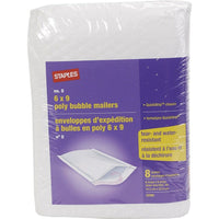 Staples QuickStrip Bubble Roll Lined White Poly Protective Mailer, #0, 6"x 9", 8 Pack-Pack of 8 mailers ensures you have plenty on hand for all your shipping needs