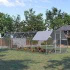 PawHut Metal Walk-In Chicken Coop with Roof for 20-25 Chickens - 24.9' L x 9.2' W x 6.4' H - Silver-A spacious enclosure offers enough room for chickens, ducks, rabbits and more 