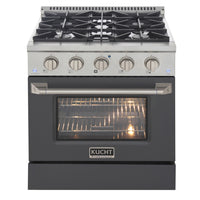 Kucht 30" KDF Series Pro Style Natural Gas Dual Fuel Range - Stainless Steel/Cement Grey-Extra-large convection oven with 4.2 cu. ft. capacity, featuring a 5-rack configuration and oversized oven window for enhanced visibility and flexible cooking