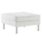 Modway Loft Tufted Vegan Leather Armchair and Ottoman Set - Silver White-Non-Marking Foot Caps