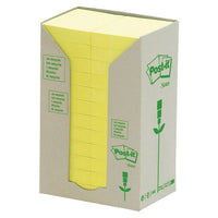 Post-it Recycled Canary Yellow Towers, 1.5" x 2", 24 pads/pack-Easy to open tower pack