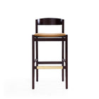 Manhattan Comfort Klismos 20" Mid-Century Modern Faux Leather Upholstered Bar Stool - Camel and Dark Walnut - 2 Pack-Low Back Design with Upholstered Seated Cushion