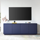 Hudson&Canal Hanson TV Stand for TV's up to 75" - Dark Blue-Constructed of sturdy MDF and PVC materials in a handcrafted dark blue finish