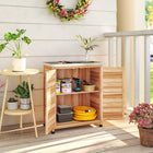 Outsunny Garden Storage Cabinet with Metal Tabletop & Shelf - Natural-Varnished solid wood with foot caps resists corrosion

