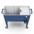 Permasteel 80 qt Retro Rolling Patio Cooler with Divider - Navy Blue-Four swivel caster wheels (two lockable)