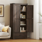 HOMCOM 69" H Tall Kitchen Storage Cabinet with Adjustable Shelves - Coffee Brown-Melamine coated surface for scratch resistance and easy cleaning 