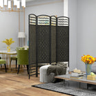 HOMCOM 4 Panel Wave Fiber Freestanding Room Divider for Home Office - Black-It features a diamond woven fibre design paper panel in a natural tone

