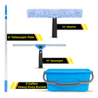 Gritt Commercial Pro Window Washing Cleaning Kit - 14" Squeegee - 14" Washer - 6' Telescopic Pole - 3 Gallon Bucket-Tools easily attach to the included telescopic 6' pole