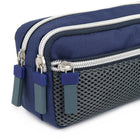 Fashion Stationery Mesh Pocket 3-Compartment Pencil Case - 8.27" L x 2.36" W x 3.54" H - Blue/Grey-Features a polyester lining