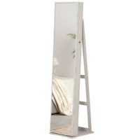 HOMCOM Mirror Jewelry Cabinet - 15" L x 15" W x 61.75" H - White-Abundant storage options, including earring slots, necklace and bracelet hooks, ring slots, eyebrow pencil boxes, and storage shelves 