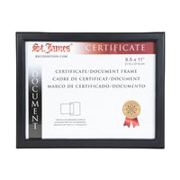 St. James Document/Certificate Frame - For 8.5" x 11" Letter Size Documents - Black-Fits standard 8.5" x 11" certificates, documents, and diplomas