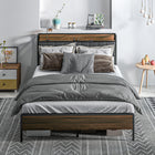 HOMCOM Queen Size Bed Frame with Storage Headboard and Charging - Walnut-EVA mats ensure a noise-free, stable sleep space