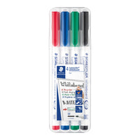 Staedtler Lumocolor Dry-Erase Markers - Medium Tip - Assorted Colours - 4 Pack-Can be dry wiped from whiteboards and sealed surfaces such as glass and porcelain without leaving a trace