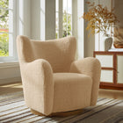 Modway Montrose Wingback Sherpa Swivel Accent Chair - Ivory Walnut-Wire Brush Wood Base