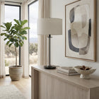 Hudson&Canal Harlow 29" Tall Table Lamp with Fabric Shade - Clear Glass/Blackened Bronze/White-Includes a 6 ft. cord with rotary socket switch