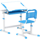 Qaba Height Adjustable Kids Desk & Chair Set with Tiltable Desktop - Blue-Height-adjustable table and chair grow with your child
