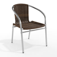 Flash Furniture Commercial Aluminum & Dark Brown Rattan Indoor-Outdoor Restaurant Stack Chair-Stackable Cafe Chair