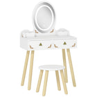 Qaba Kids Vanity Set with Mirror, Stool, 3-Colour LED Lights - White-Touch-activated LED mirror with 3 adjustable brightness for a true princess experience
