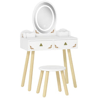 Qaba Kids Vanity Set with Mirror, Stool, 3-Colour LED Lights - White-Touch-activated LED mirror with 3 adjustable brightness for a true princess experience
