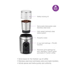 Salton Stainless Steel Smart Coffee Grinder-Powerful quiet motor with a high speed stainless steel blade system that grinds beans quickly and uniformly without burning