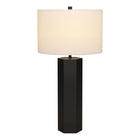 Hudson&Canal Warren 27.25" Tall Table Lamp with Fabric Shade - Blackened Bronze/White-Paired with a white drum fabric shade