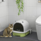 PawHut Enclosed Cat Litter Box with Lid and Scoop - Green-Easy-to-clean bottom drawer simplifies maintenance 